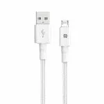 Portronics Connect B Micro USB Cables For Fast Charging and Data Sync 3.0 Amp with PVC Heads, Nylon Braided, 1 M(White)