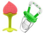 Manan Shopee Kids Green, Peach Silicone Teether With Baby Fruit Nibbler Pacifier (Pack Of 2)