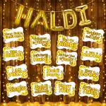 Zyozique Haldi Ceremony Decorations Set - Foil Balloons, Photo Booth Props & Rice light (Pack Of 17)