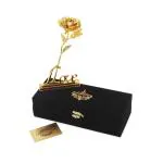 JEWEL FUEL Golden Rose/Gold Plated Flower and Love Stand with Velvet Box - Best Valentine Gift for Girlfriend, Boyfriend, Husband, Wife, GF, BF