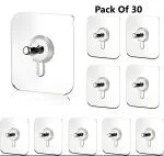 SHOPITECH Nail Free Wall Hook Screw Adhesive Non-Trace No Drilling for Bathroom Shower Kitchen Installation Hanging, Waterproof Transparent Screws Hook -Transparent(Pack of30), Stainless Steel; Pvc