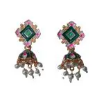 Priyansh Enterprise Handmade Green Brass Traditional Earrings For Parties, Festivals For Women