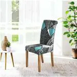 Inditradition Stretchable Elastic Dining Chair Cover Set, Washable Chair Slipcovers | Ideal for All Handle-Less Chairs (Pack of 2, Grey/Blue Geometric, CC-04)