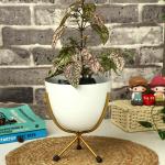 Nanson Metallic Planter Unbreakable Oval Shaped Pot with tri Leg Stand| White Plain Print| Matte Finish Pot with Stand| Decorative Pots for Indoor Plants| Rust Free| Metal Plant Pots for Living Room, Balcony and Garden