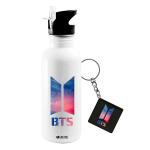 Morons White Stainless Steel Bts Merchandise Printed Sipper Bottle, 500 Ml With Straw Lid And Keychain (Combo Of 2)