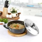 RBGIIT Hard Aodized Kadai Kadhai Works Decorative Serving Cooking Bartan With Stainless Steel Lid Fetting Handle HC-76