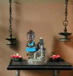 G-Srijan Monk Buddha Smoke Backflow Cone Incense Holder with 10 Free Smoke Decorative Showpiece - 12 cm (Polyresin, Brown, Blue)