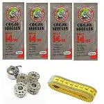 HIRDAY New Original Organ Art and Craft Machine Needles no HA 14, 20 Needles 4 Pack of 5 Needles Each + 1 Tailor Measuring Tape + 1 Bobbin case + 4 Bobbins