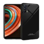 JOBINKA (Glass Back Realme X7 Max 5G Black) Luxurious Toughened Glass Back Case with Shockproof TPU Bumper Case Cover for Realme X7 Max 5G / Realme GT 5G (Black)