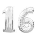 Party Anthem 16 Number Foil Balloon Silver (16 Inch) For Birthday Party, Anniversary, Party Celebration, Party Supplies