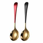 Leeonz Soup Spoons Stainless Steel, 18/10 Round Head Soup Spoons, Modern Thick Short Handle Stainless Steel Korean Spoon, Dinner Metal Spoons for Soup, Grain,Dessert,Milk,Tea,Coffee, 7.3 Inch (2PCS)