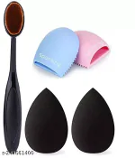 Leticia Beauty Makeup Sponges with Makeup Foundation Brush, With Brush Egg Cleaner For Liquid, Cream and Powder (2 Makeup Sponge + 1 Brush Egg Cleaner + 1 Foundation Brush)