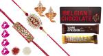 Feastive Celebrations Floral Bhaiya Bhabhi Rakhi Loomba Set With Amul Belgian Milk Chocolate, Amul Bindaaz Chocolate Wafers, Amul Dark Passion Wafers Chocolate, Pair Of Soan, Pooja Rakhi, Kesar And Chawal (Set Of 10)