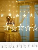 Inditradition 10 Stars LED Curtain String Light with Self Adhesive Wall Hooks for Hanging | 8 Flashing Modes (5+5 Stars, Warm White)