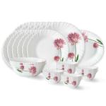 Larah by Borosil Fluted Nargis Opalware Dinner Set | 27 Pieces For Family Of 6 | Microwave & Dishwasher Safe | Bone-Ash Free | Crockery Set For Dining & Gifting | Plates & Bowls | White