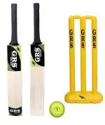 GRS Kids Zone Popular Willow Cricket Bat with Wicket Set & 1 Tennis Ball for Kids (Size 3, Age 6-10 Year Old Kids) Multicolor