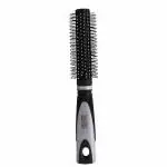 Scarlet Line Professional Round Hair Brush with Anti Slip Rubber Grip on Handle, Soft Ball Tip Nylon Bristles Round Brush For Styling_Black n Silver