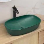 Plantex Basin for Bathroom/Ceramic Table Top Wash Basin/Over Counter Washbasin for Restaurant, Hotel (Square - Matt Green)