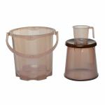 Regalo 3 Piece Plastic Bathroom Bucket, Mug And Stool Set - Brown