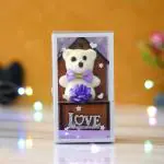 Webelkart Premium Love Teddy Bear On Wood Stand Gift Box- Valentine Gift for Girlfriend/Boyfriend