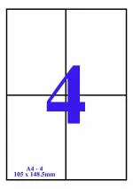 A4 Size Self Adhesive Label Sticker for Inject Laser Printers, 4 Sticker Per Sheet, 100 Sheets