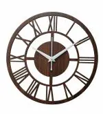 Ingo creation Round Roman Wooden Clock, Wood Carving MDF Design Wall Clock, Perfect for Office, Classroom, Bedroom, Living Room, Kitchen, Restaurant,Hotel etc