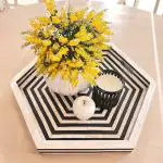 Afasana Handicrafts Handcrafted Hexagon Black & White Serving Tray - Ottoman Bone Inlay Stripes Pattern/Decorative Tray