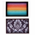 ANGIRA HANDICRAFTS Handmade Wooden Tray with Handprinted Designs Serving Trays Set of 2 Tray
