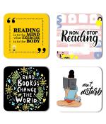 Whats Your Kick Books Reading Non Stop Reading Quotes Printed Set of 4 Coaster With Metal Stand