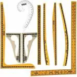 Khyati Stationery Redesigned Fashion Designing Scale Set of 9- L-Square Curve, Arm Curve, Hip Curve, Straight Ruler, Leg Curve, Designers's Baroda Pattern, Designer's Triangle set of -2 & Curve 6