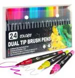 Corslet Dual Tips Brush Pen 24 Shades 1-2mm Art Marker Fineliner 0.4mm Colour Markers for Artists