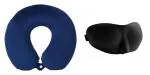 Inditradition Memory Foam U-Shape Travel Neck Pillow with 3D Eye Mask (Combo Pack) - Navy Blue/Black