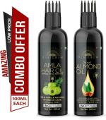 Desi Crew 100 Percent Pure Amla and Sweet Almonds Oil with Comb Applicator Cold Pressed for Skin, Body and Hair Care 100 ml Each