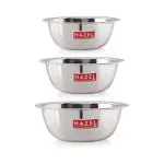 HAZEL Stainless Steel Mixing Bowl | Set of 3 Mixing Bowl For Cake Batter | Steel Bowl Big Size For Baking | 3 Piece, 1100 ml to 2100 ml