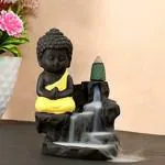 Little Corners Poly Resin Buddha Smoke Fountain Backflow Statue with 10 dhoop Cones | Monk Idol Incense Stick Holder| Meditating Monk Statue | Smoke Backflow Cone Incense Holder (Yellow)
