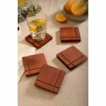 ARIYA HOME Wooden Coaster Tea Coffee Mug Tabletop Barware Drink Set of 4 Handmade Rustic Square Shaped Dining Accessories