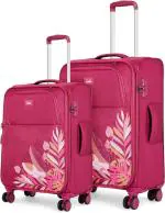 Genie Bloom Trolley Bag Set of 2: Cabin 57cm + Medium 68cm Soft Side Travel Bag for Women, 8 Wheel Luggage Suitcase for Travelling with Expander and Complimentary Vanity Pouch, Wine Red