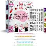 Royalkart Nail Art Stamping double Kit With 15 Pcs Nail Art Brush & Nail Art Finger Tip Guide Sheet Gift For Girl Women Latest Edition
