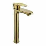 SPAZIO Full Gold PVD Coated Dolphin SS-304 Tall Pillar Cock Tap with Long Spout & 12 Inches Tall Body Tall Boy Extended Pillar Tap Faucet