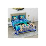 Indian Royal Fashion - Blue Cartoon Cotton Double Flat Bedsheet (Pack of 1)