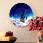 JIKRAA Lord Buddha Ceramic Decorative Designer Wall and Table Top Plate/Platter with Stand and Hook, Decorative Wall Plates for Living Room, Decorative Wall Plates for Home I 8 Inch