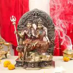 NIKSA HOMES Colorful Shiv Parivar Big | Shiva Parvati Kartikeya (Subramanya) & Ganesha (Vinayaka) | Sacred Idol Figurine | Shiv Family Murti | for Home, Pooja Room, Temple | Brass Handcrafted- Big