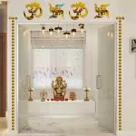 Look Decor Golden Om Swastik Dot Golden 3D Acrylic Mirror Wall Sticker (Pack Of 84)