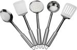 STREESHINE Silver Steel Ladle Spatula, Skimmer, Turner, Ladle and Slotted Turner Kitchen Tool Set (Pack of 5)