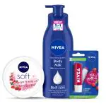 Nivea Body Milk 400ml, Soft Berry Blossom 100ml & Lip Cherry 4.8g Combo