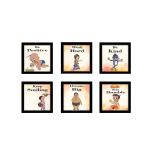 RANDOM Set of 6, In Orange Colour Kids Character Chota Bheem Motivational Quotes Framed Wall Art