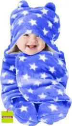 Pandaoriginals Star Dark Blue Cotton Bath Towel for Baby Boys and Girls (30 x 35 inch)