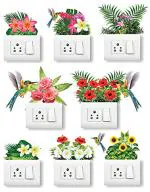 Artway India Wall Art, Fridge Light Switches Floral Beautiful Grass Flowers Butterfly Vinyl Wall Sticker -Set of 5, Botanical