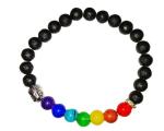 Feel Touch Mart Adjustable 7 Chakra Lava Stone Bracelet Lab Certified A1 Elastic Seven Chakra Lava Natural Stone Bracelet Energized Saat Chakra Bracelet Black Stones Looking Beautiful For Everyone