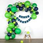 Hemito Latex Green,Blue,Silver Birthday Party Decorations Kit,Happy Birthday Banner Metallic Balloons Pastel Balloons With Confetti Balloons (Set Of 45)